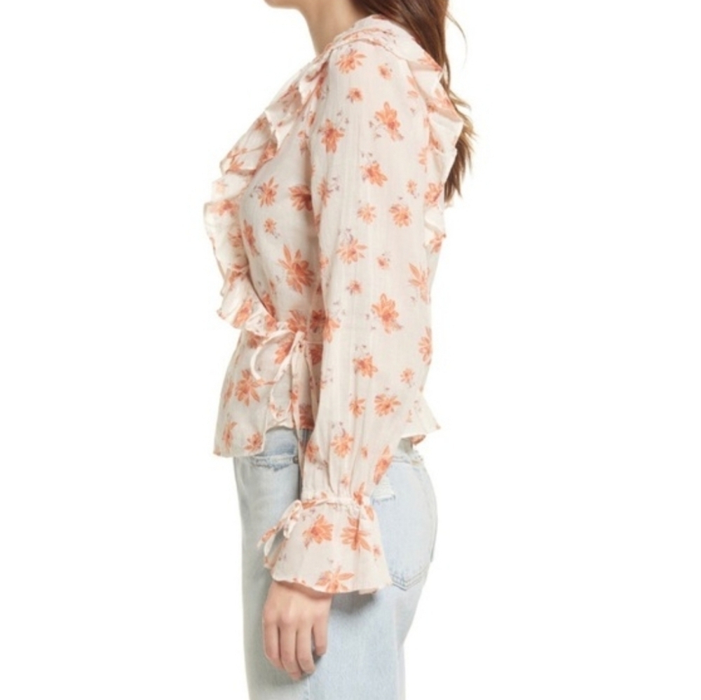 Free People Amanda Ruffle Wrap Top In Ivory Combo - Picture 4 of 14